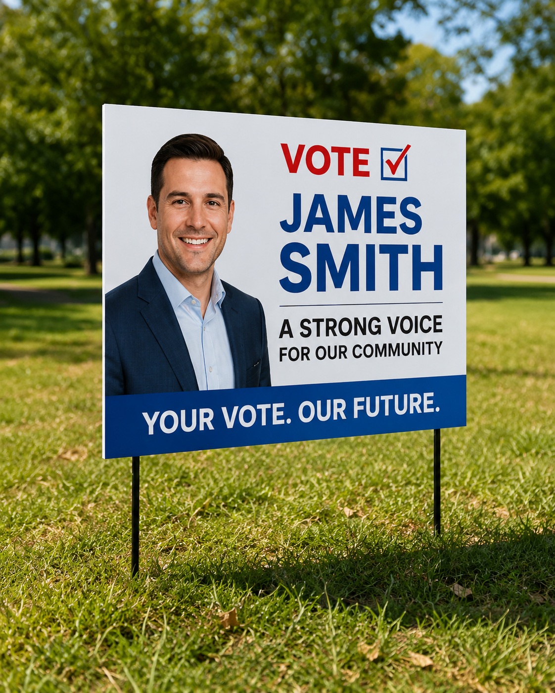 Political campaign corflute sign displayed outdoors